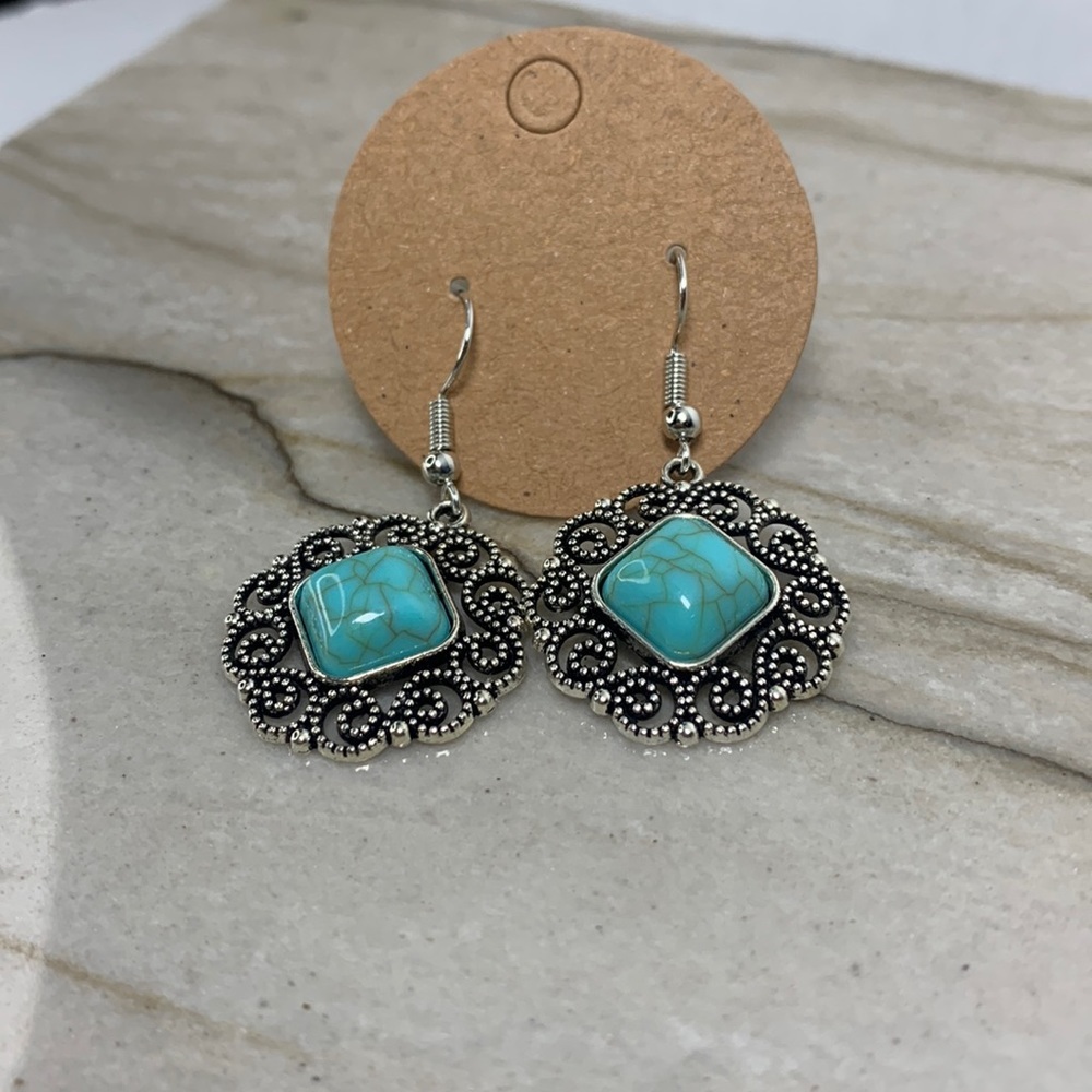 Vintage Turquoise silver plated Earings